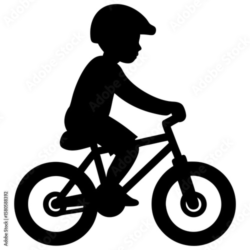 Child riding bicycle wearing helmet silhouette vector illustration