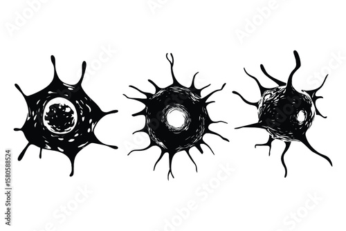 black silhouette illustrations of multiple neurons with branching dendrites
