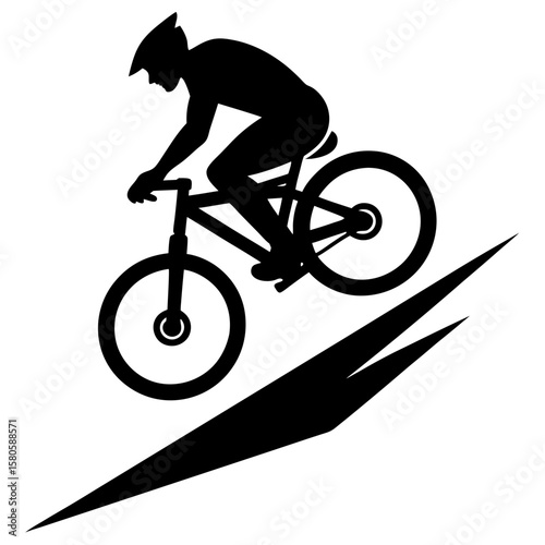Mountain biker riding downhill extreme sport silhouette vector illustration