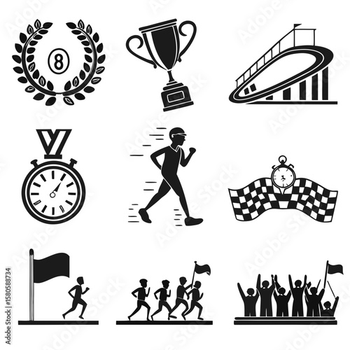 Dynamic sports achievement and race scene illustrating victory, competition, running, and celebration in a lively sporting context