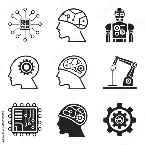 Conceptual illustration of human brains interconnected with technology and robotics empowering future innovations and artificial intelligence