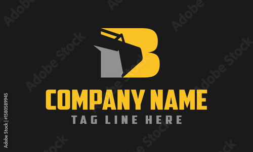 Letter B excavator logo template vector. Heavy equipment logo vector for construction company.