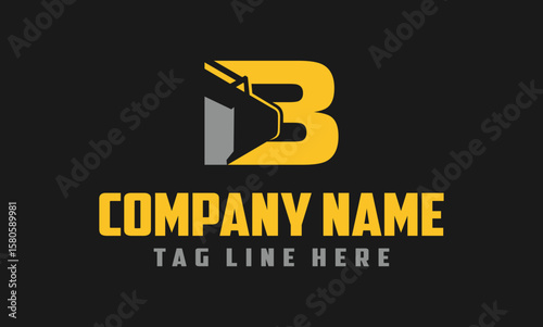Letter B excavator logo template vector. Heavy equipment logo vector for construction company.