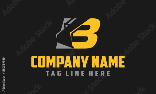 Letter B excavator logo template vector. Heavy equipment logo vector for construction company.