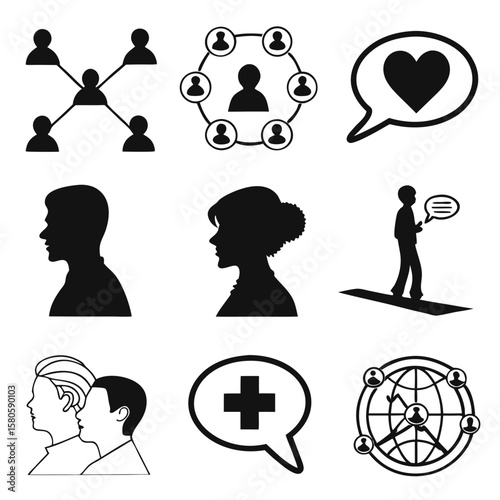 Visual representation of social interactions, communication dynamics, health conversations, and interconnected humanity showcasing diverse