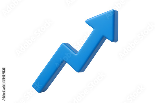 3D blue upward arrow icon with glossy zigzag shape, isolated on transparent background