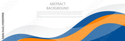 Blue and orange geometric business banner design. Creative banner design with wave shapes and lines for template. Simple design on white horizontal banner.