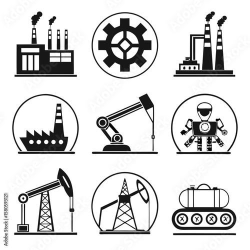 Industrial manufacturing plants with machinery and robotic automation illustrating modern industrial processes and energy infrastructure development