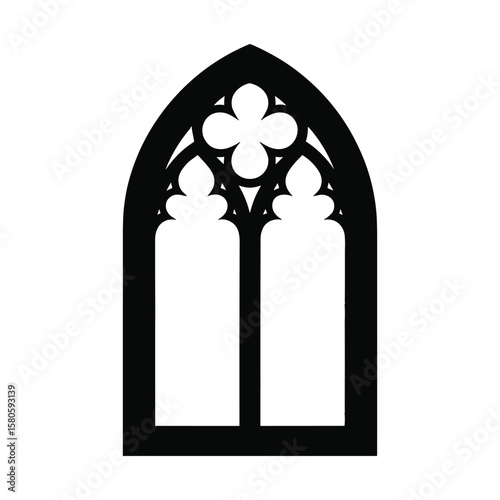 Black gothic church window vector illustration isolated on a white background for design projects