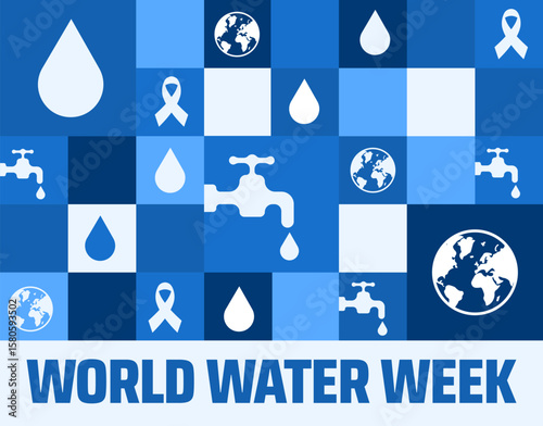 World Water Week Geometric shape pattern  background, banner or poster design template. observed every year in August. Holiday concept. Use to any Template, card, poster, placard, template.