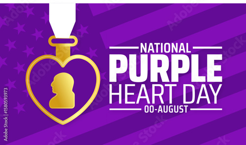 purple heart day background, banner or poster design template. observed every year in August. Holiday concept. Use to any Template, card, poster, placard, template.