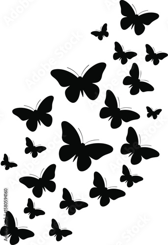 A captivating display of silhouette butterflies creates a beautiful and elegant pattern, ideal for backgrounds, designs, and artistic projects
