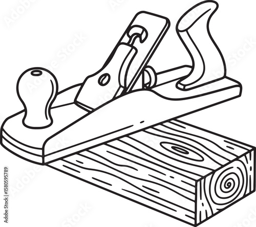 Hand plane tool planing a piece of wood illustration showing woodworking and carpentry