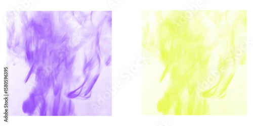 Vibrant Purple & Yellow Smoke PNG Duo - Dynamic Ink Plume Brush Overlays for Colorful Digital Art & Abstract Designs