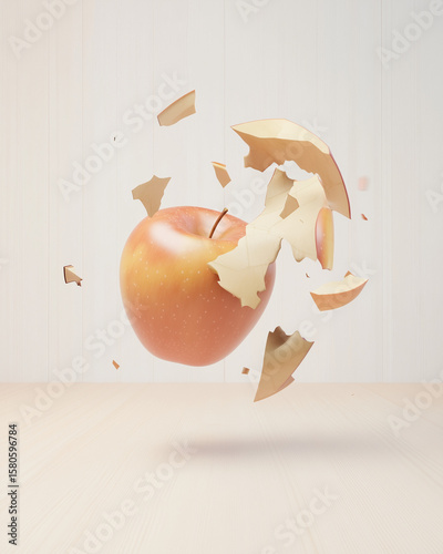Surreal image of an apple breaking out of a porcelain shell – symbolizing transformation, hidden potential, and unexpected change.