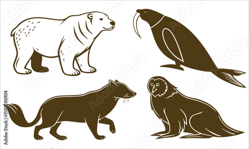Polar bear walrus fox owl arctic animals