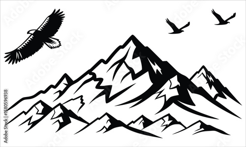 Soaring eagle over jagged peaks bird flying