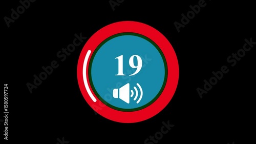 Abstract audio Volume Indicator animation. Volume Control Display Showing Level 19.