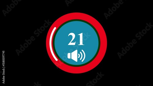 Abstract audio Volume Indicator animation. Volume Control Display Showing Level 21.