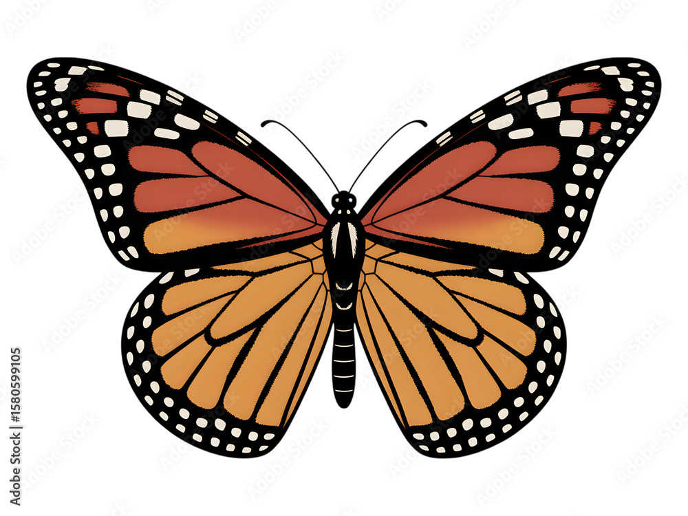 Fototapeta premium Monarch Butterfly Vibrant Wings on Background isolated on transparent background