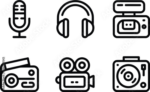 Collection of vintage audio and video equipment icons