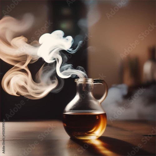 Golden Bottle with Smoke and Flame