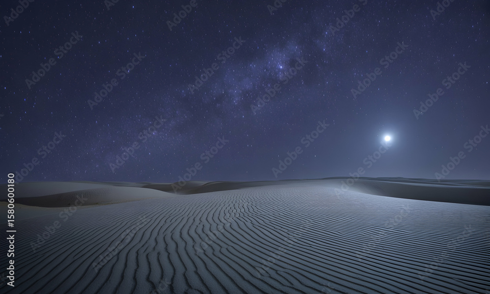 Naklejka premium Starry Night Sky Over Sand Dunes