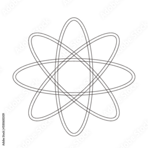 Geometric atomic orbit symbol with overlapping elliptical loops in black outline on white background