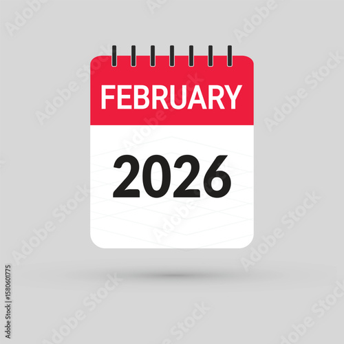 February 2026 Calendar Icon in flat design style on blank background