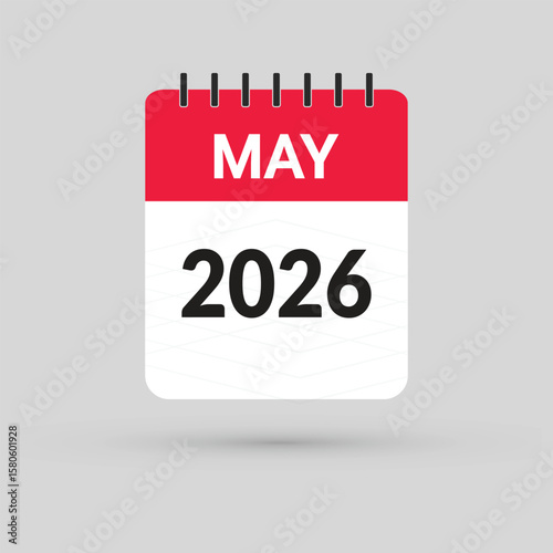 May 2026 Calendar Icon in flat design style on blank background