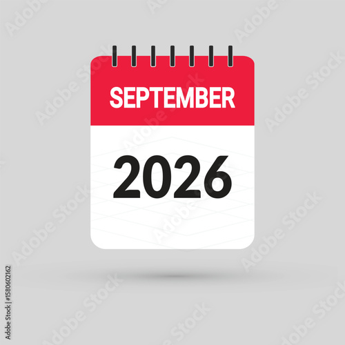 September 2026 Calendar Icon in flat design style on blank background