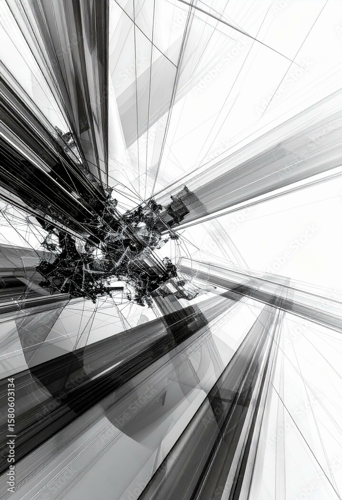 Obraz premium Abstract grayscale image Intersecting lines and geometric shapes create a complex dynamic composition