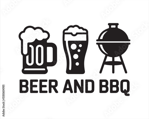 Beer and BBQ Icon Design – Grilling & Drinking Vector Art