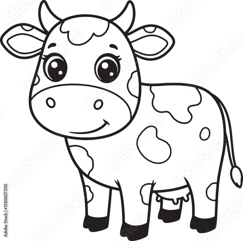 Adorable outlined cow illustration suitable for coloring pages and educational materials