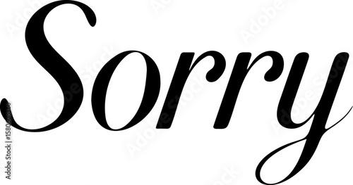 Minimalistic vector illustration of the word "Sorry" written in elegant calligraphy. Clean and emotional design.