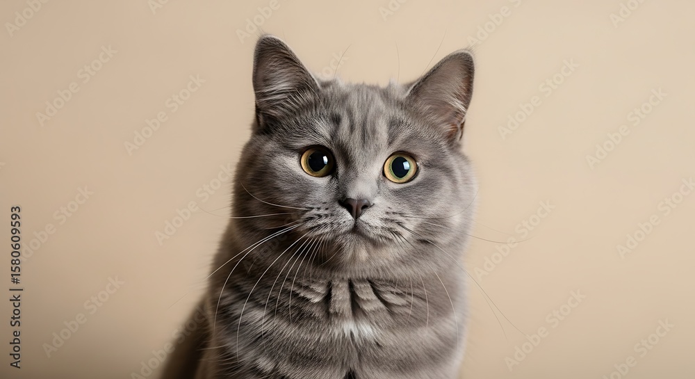 Obraz premium Gray cat with expressive yellow eyes