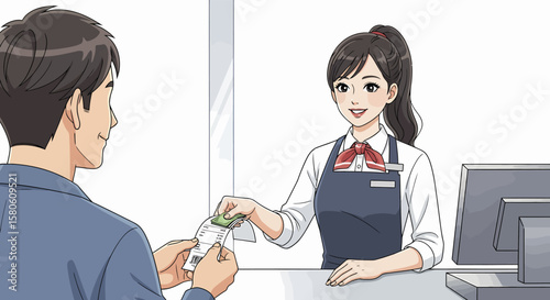Cheerful Saleswoman Handling Transaction with Customer.