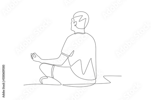Man who does yoga for relaxation. Mental health retreats concept one-line drawing