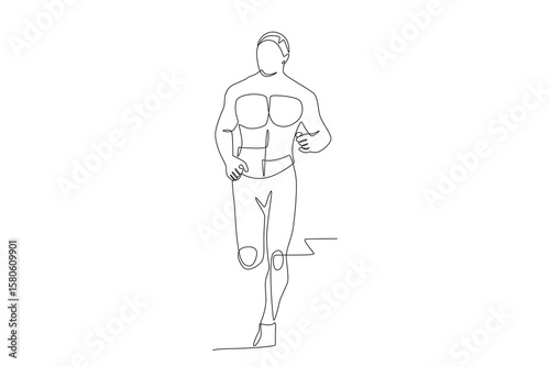 A man who runs a marathon to relieve stress. Mental health retreats concept one-line drawing
