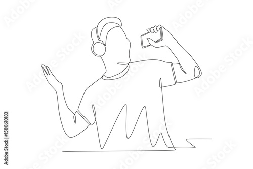 A man who sings to relieve stress. Mental health retreats concept one-line drawing