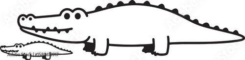 Hand drawn alligator with a baby animal in black and white vector graphic