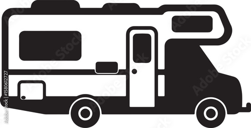 Simple black and white vector illustration of a recreational vehicle for travel