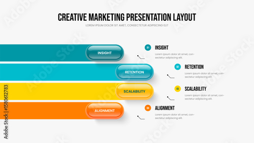 Project Performance Frame Template Vector Illustration. Enterprise Growth 4 Option Infographic Slideshow Layout. Digital Strategy Four Element Diagram Presentation Design.