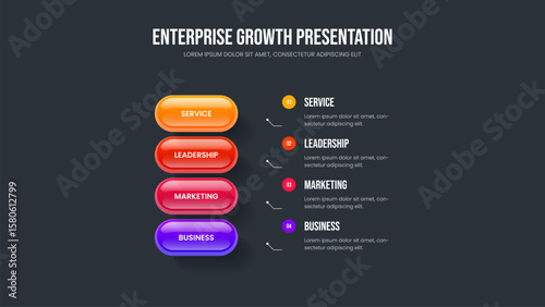 Advertising Briefing Four Element Diagram Frame Template. Financial Strategy Slide Design Vector Illustration. Company Overview 4 Step Infographic Presentation Layout.