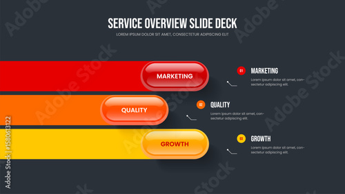 Visual Review Three Element Diagram Slide Template. Project Campaign Slideshow Layout Vector Illustration. Financial Forecast 3 Step Infographic Presentation Design.