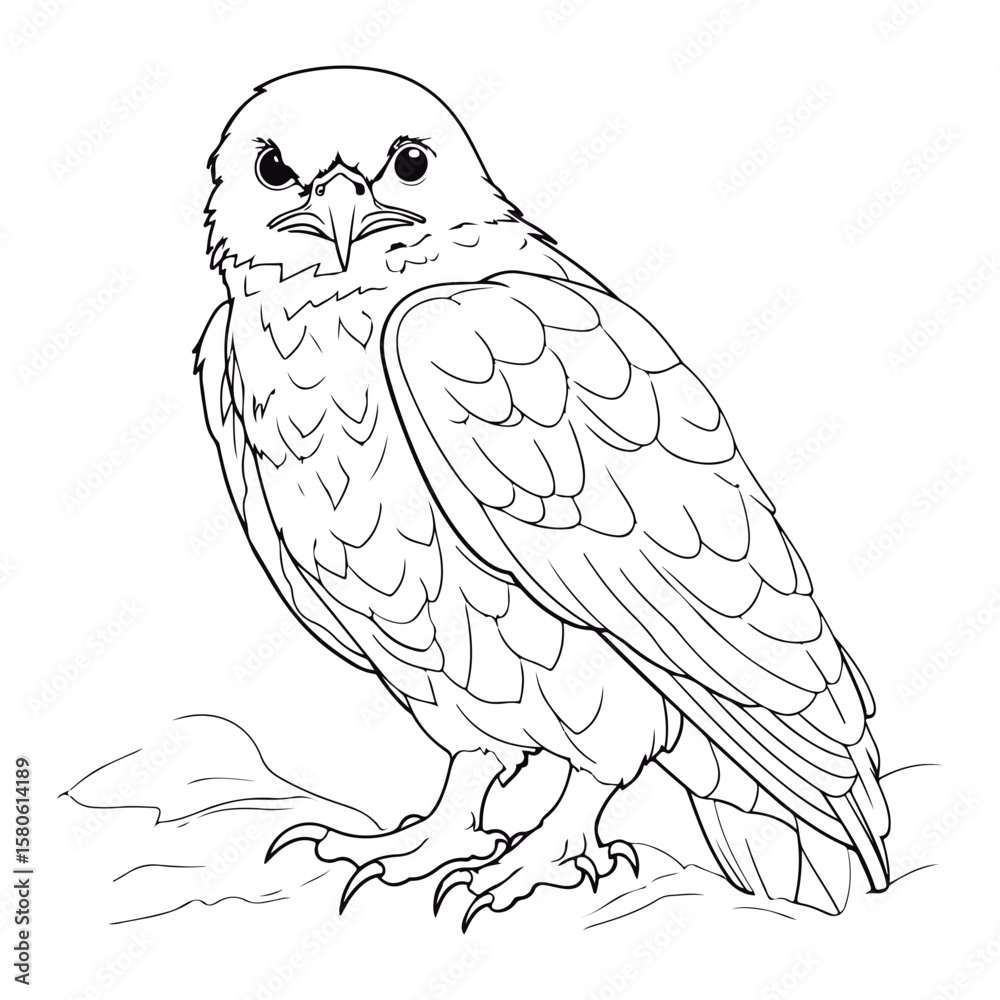 Fototapeta premium Cute cartoon eagle Black and white vector illustration for coloring book.