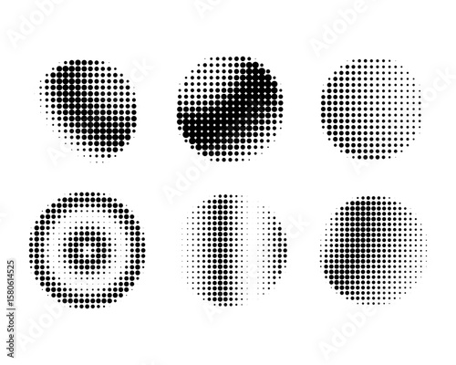 Nine Concentric Circle Halftone Dot Patterns Circle design elements