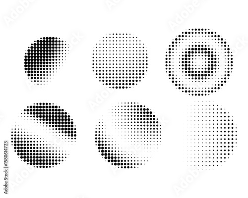 Nine Concentric Circle Halftone Dot Patterns Circle design elements