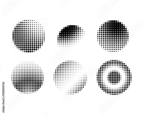 Nine Concentric Circle Halftone Dot Patterns Circle design elements