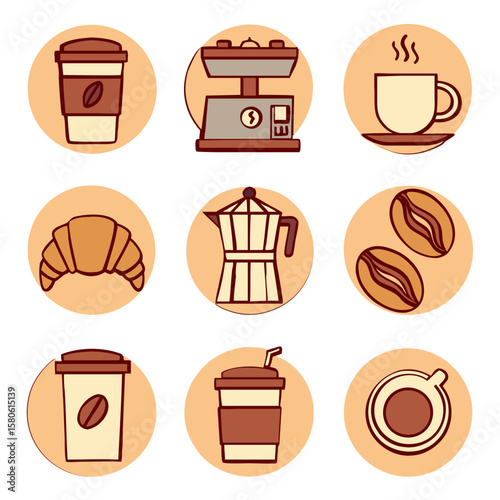 Warm coffee icons cozy cafe assortment bundle